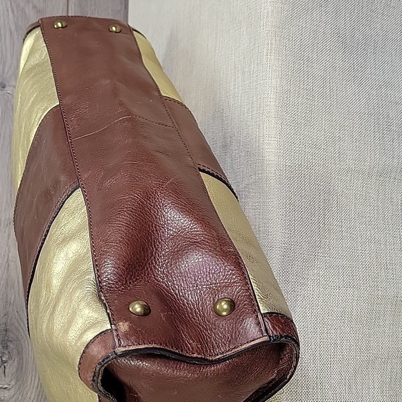 Fossil Reissue Brown Gold Weekender Bag Tote Shoulder Bag - Picture 7 of 15